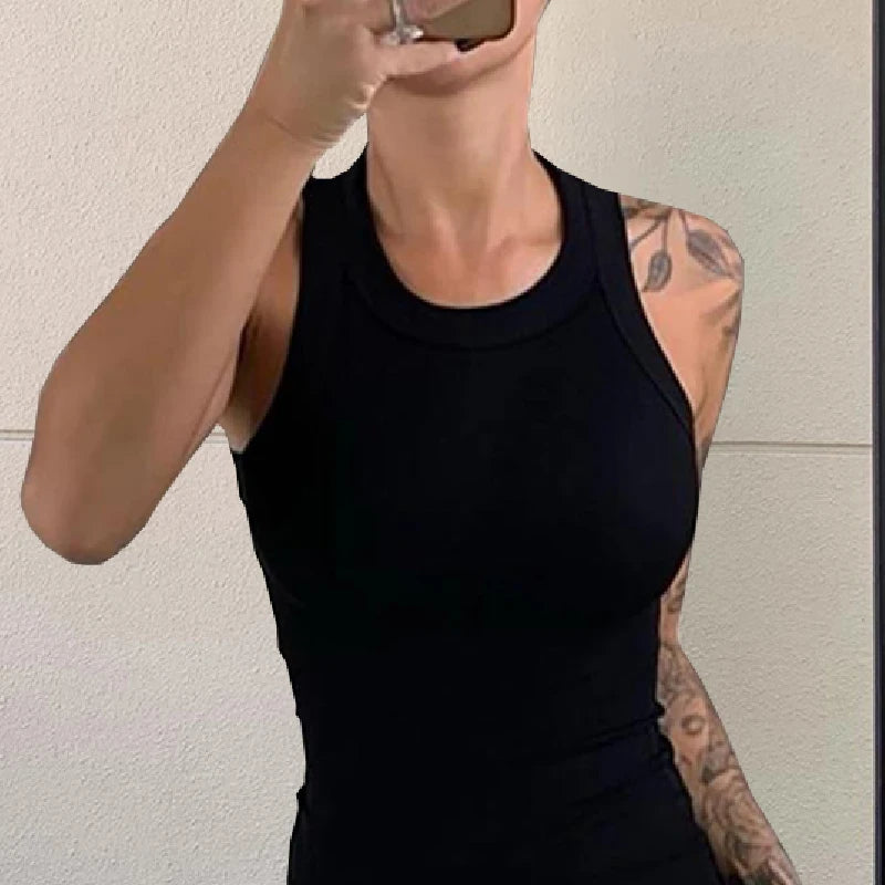 Women Solid O Neck Ribbed Tank Top Summer Basic Elastic Tank Shirts Camisole Chic Fashion Sleeveless Undershirt Pullover Tops