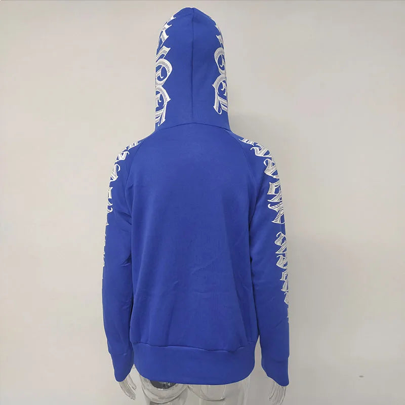 Y2k Hip Hop Letter Printed Zip Up Hoodie Women Cardigan Blue Sweatshirts Gothic Punk Clothes New Fashion Streetwear 90s Jackets
