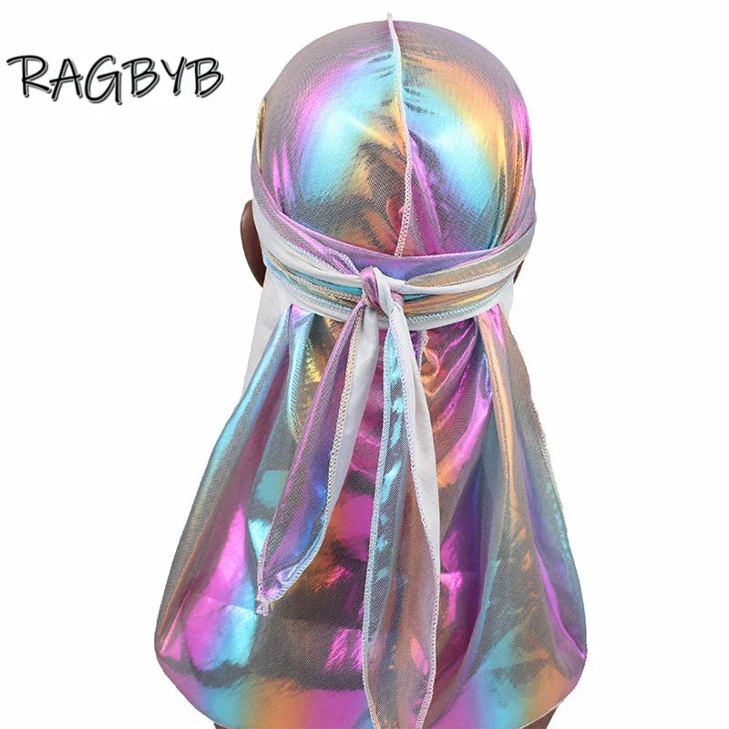 Unisex Glitter Silk Durag Matching Bonnet Set Men Silky Durag Bandanas Bonnet for Women Sleep Cap Wave Hair Cap Head Scarf Durag