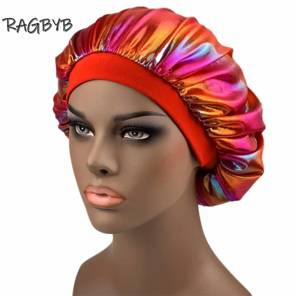Unisex Glitter Silk Durag Matching Bonnet Set Men Silky Durag Bandanas Bonnet for Women Sleep Cap Wave Hair Cap Head Scarf Durag