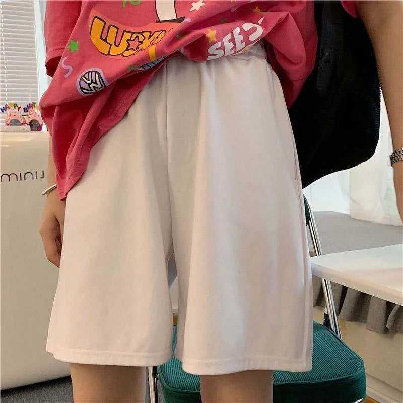 Elastic Waist Korean Style Short High Waist Pants Fitness Running Shorts Women Summer Harajuku Loose Casual Large Sports Shorts