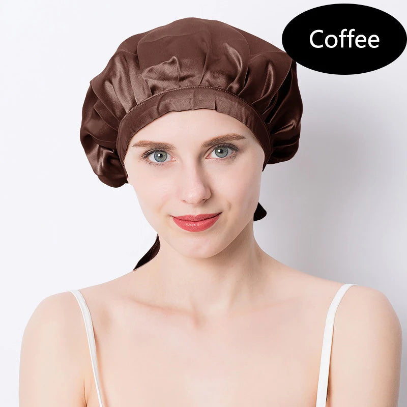 Women's Adjustable Lace-up  Mulberry Silk Sleep Hair Hat Care  Headwrap Hat Satin Sleeping Bonnet Night Cap