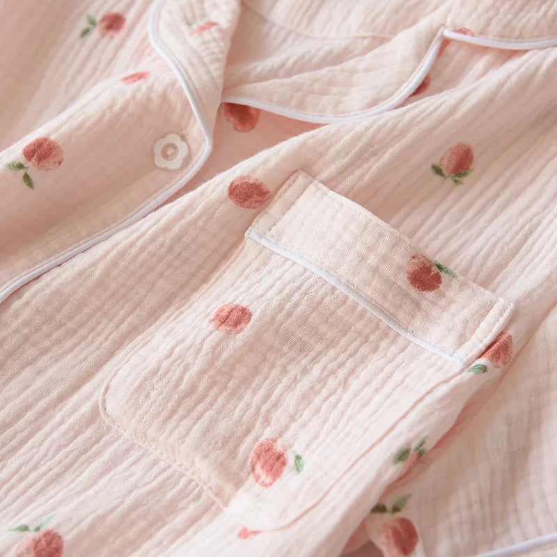2025 Summer Ladies Short-sleeved Shorts Pajamas Set 100% Cotton Crepe Cloth Thin Home Service Two-piece Spring And Autumn Loose
