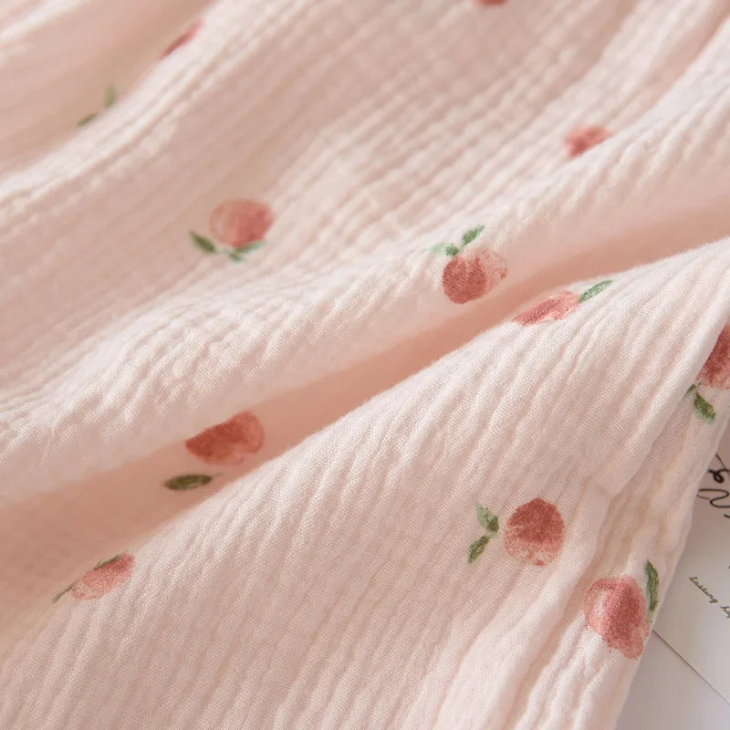 2025 Summer Ladies Short-sleeved Shorts Pajamas Set 100% Cotton Crepe Cloth Thin Home Service Two-piece Spring And Autumn Loose