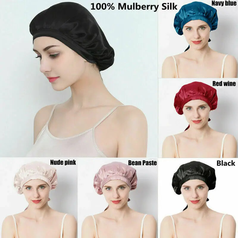 Women's Adjustable Lace-up  Mulberry Silk Sleep Hair Hat Care  Headwrap Hat Satin Sleeping Bonnet Night Cap
