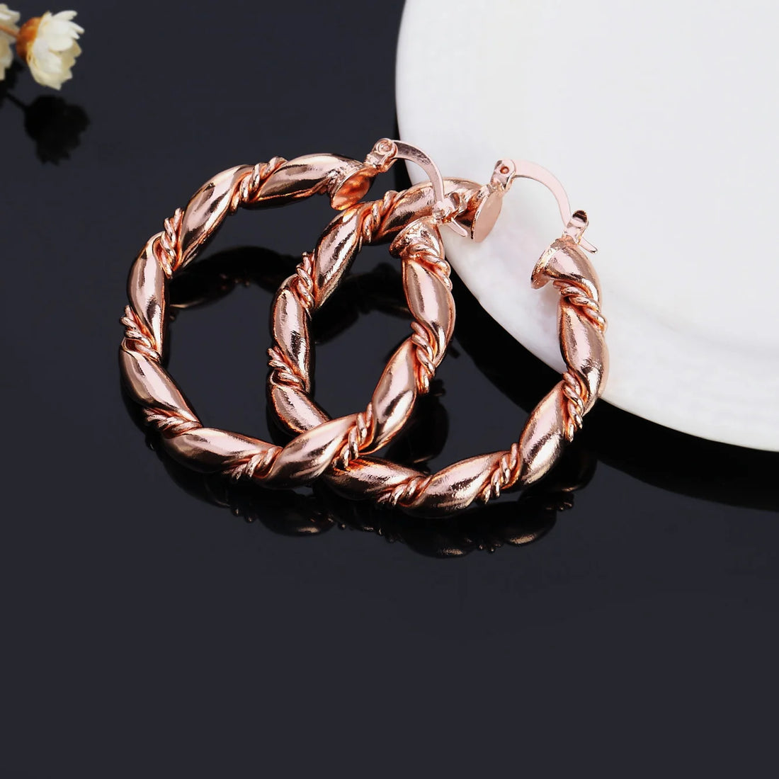 Hot 18K rose gold Rope Round big 4cm hoop earrings 925 Sterling silver Fashion Jewelry Wedding party popular Brand Holiday gifts