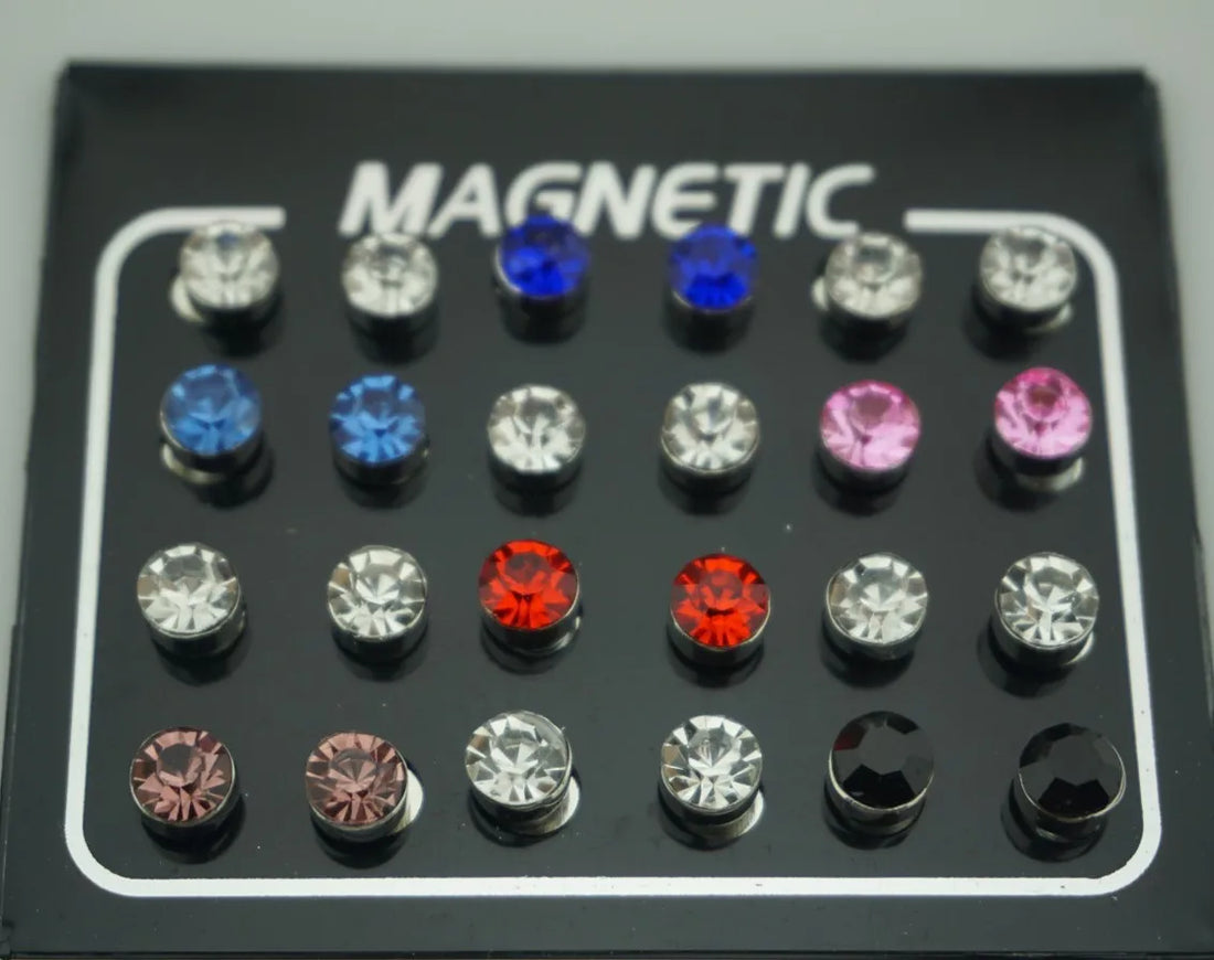 12 Pair/lot 3/4/5/6/7mm Round Crystal Rhinestone Magnet Stud Earring Puck Women Mens Magnetic Fake Ear Plug Jewelry