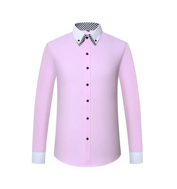 Mens Dress Shirt Long Sleeve Non Iron Fashion Double Layer Business Formal Regular Fit Office Camisa Social Shirts Drop Shipping