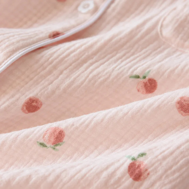 2025 Summer Ladies Short-sleeved Shorts Pajamas Set 100% Cotton Crepe Cloth Thin Home Service Two-piece Spring And Autumn Loose
