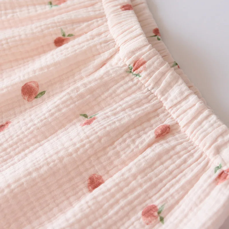 2025 Summer Ladies Short-sleeved Shorts Pajamas Set 100% Cotton Crepe Cloth Thin Home Service Two-piece Spring And Autumn Loose