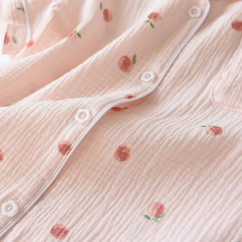 2025 Summer Ladies Short-sleeved Shorts Pajamas Set 100% Cotton Crepe Cloth Thin Home Service Two-piece Spring And Autumn Loose