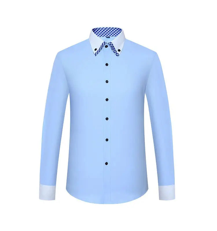 Mens Dress Shirt Long Sleeve Non Iron Fashion Double Layer Business Formal Regular Fit Office Camisa Social Shirts Drop Shipping