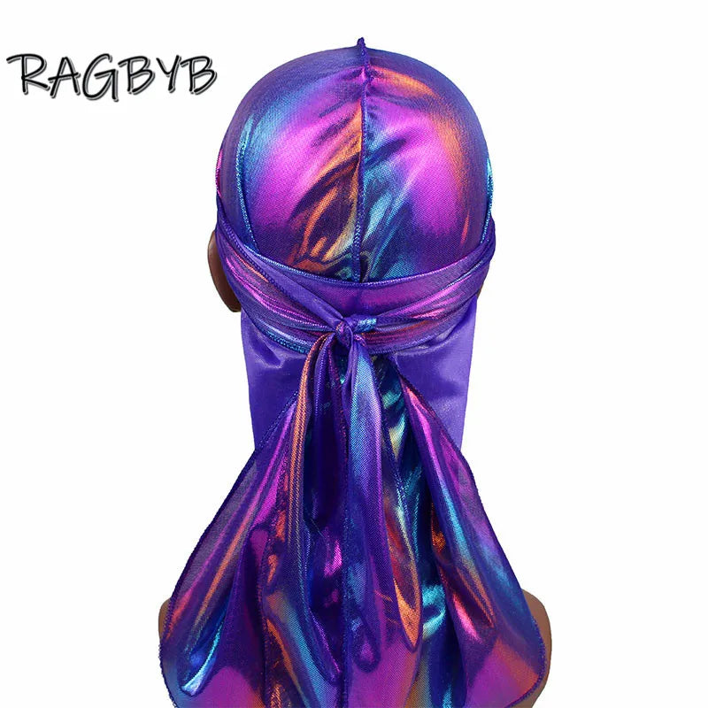 Unisex Glitter Silk Durag Matching Bonnet Set Men Silky Durag Bandanas Bonnet for Women Sleep Cap Wave Hair Cap Head Scarf Durag