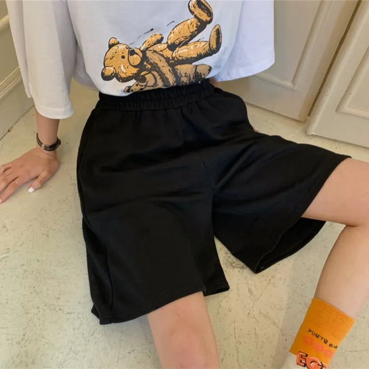 Elastic Waist Korean Style Short High Waist Pants Fitness Running Shorts Women Summer Harajuku Loose Casual Large Sports Shorts