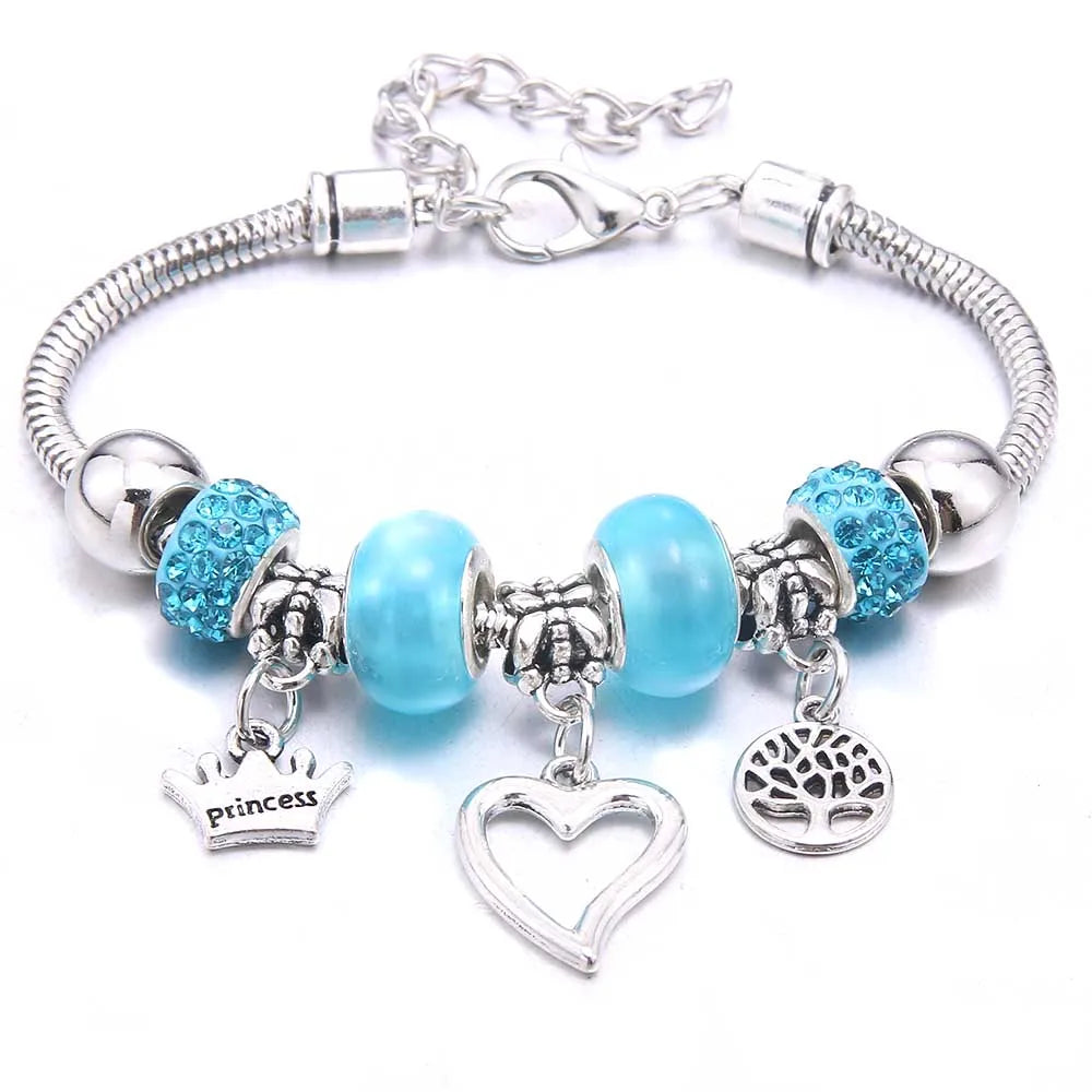 Charm Bracelet & Bangles Jewelry white butterfly Crown Beads Bracelets Brands Bracelets Fit Women Girl Friendship Gift