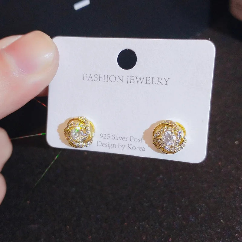 18k gold 18 k Woman Stud Earrings Unusual Earings Trend Piercing Small Crystal Vintage Ear Cuffs For Party Women's Jewelry