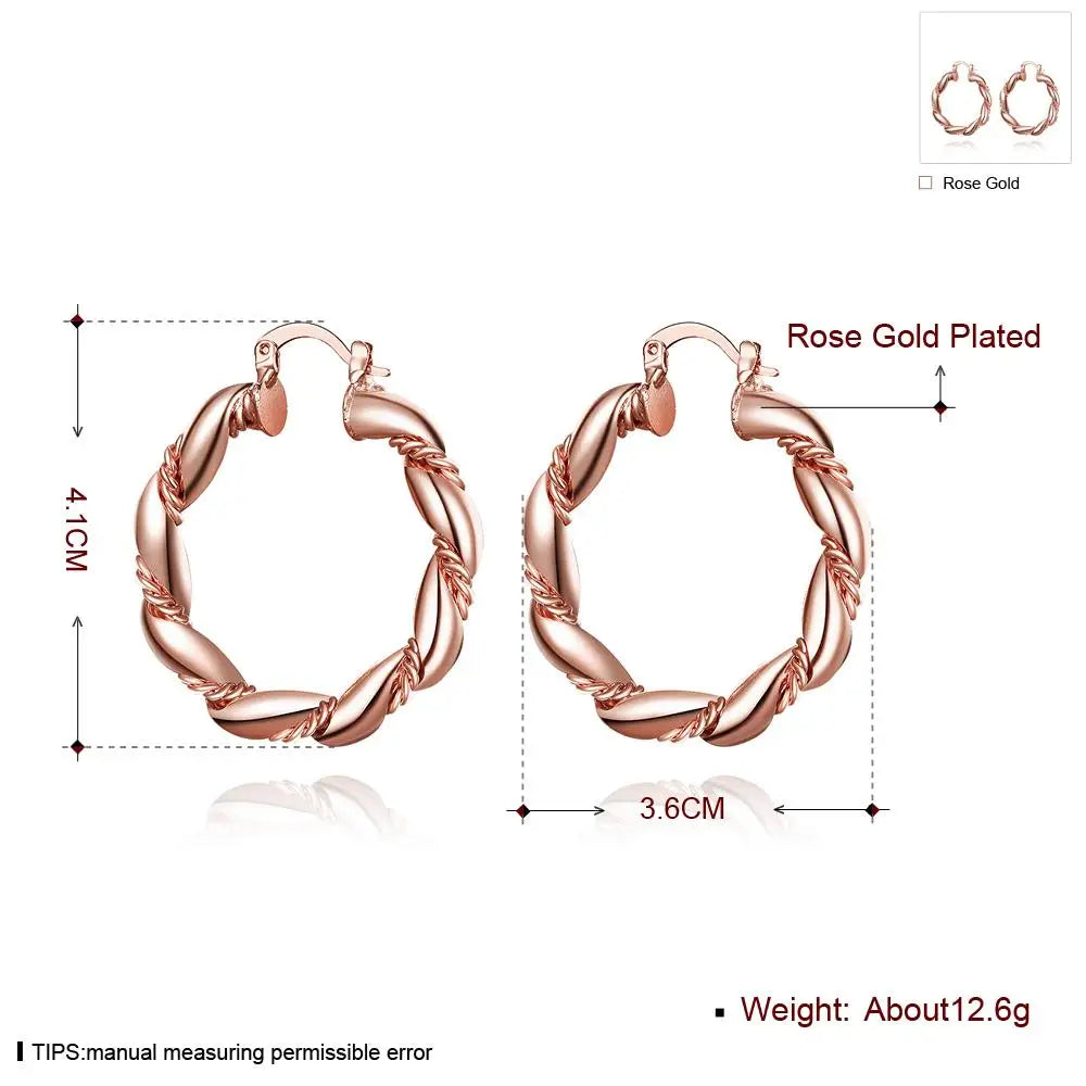 Hot 18K rose gold Rope Round big 4cm hoop earrings 925 Sterling silver Fashion Jewelry Wedding party popular Brand Holiday gifts