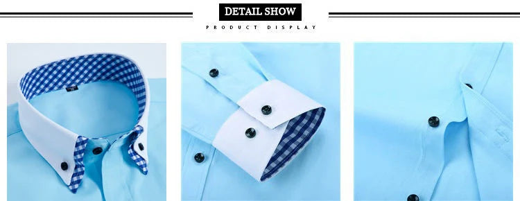 Mens Dress Shirt Long Sleeve Non Iron Fashion Double Layer Business Formal Regular Fit Office Camisa Social Shirts Drop Shipping