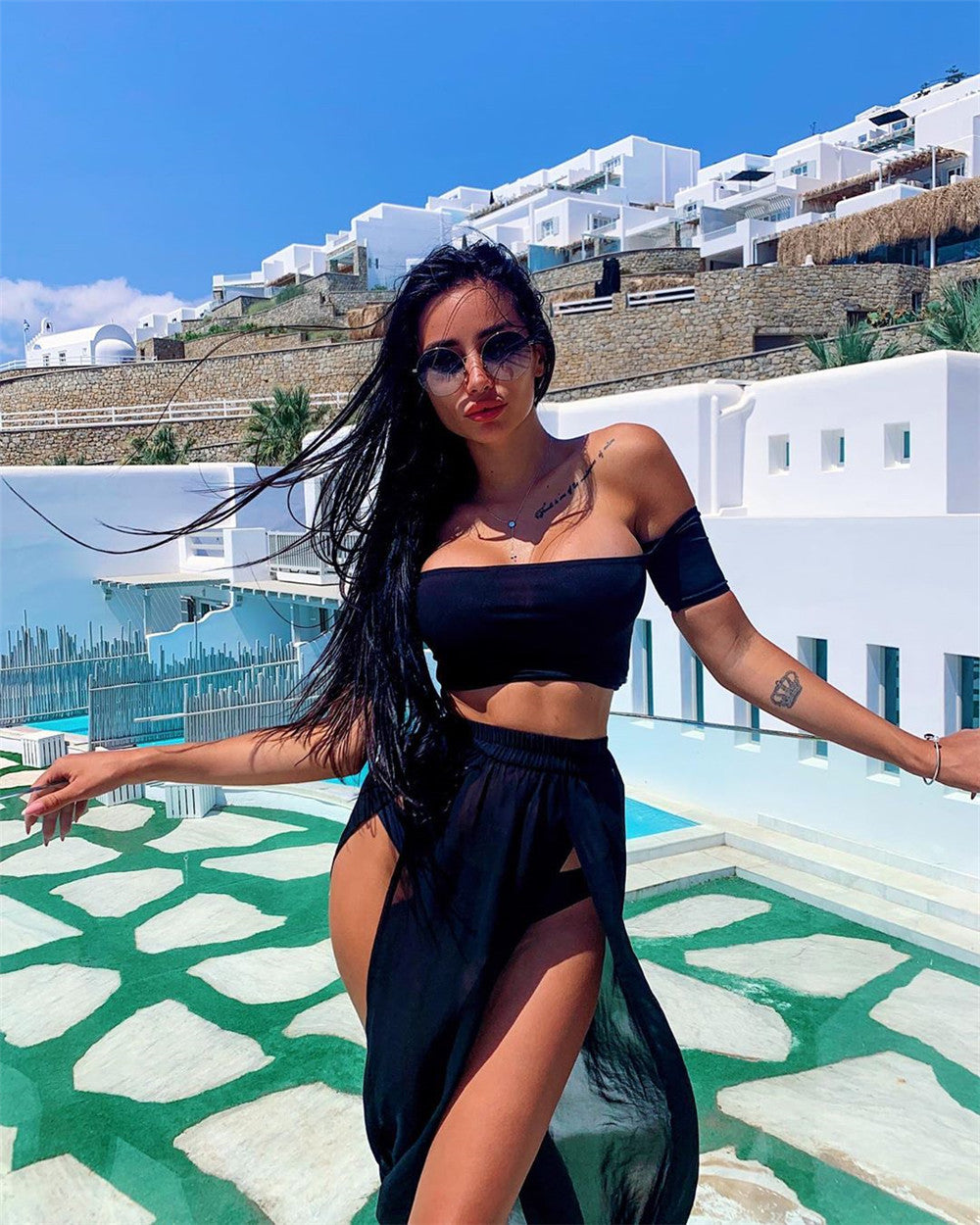 2021 Bikini Beach Cover Up Women Summer Ladies Bathing Suit Two Piece Dress Swimwear Swimsuit Beachwear 2Pcs Sets