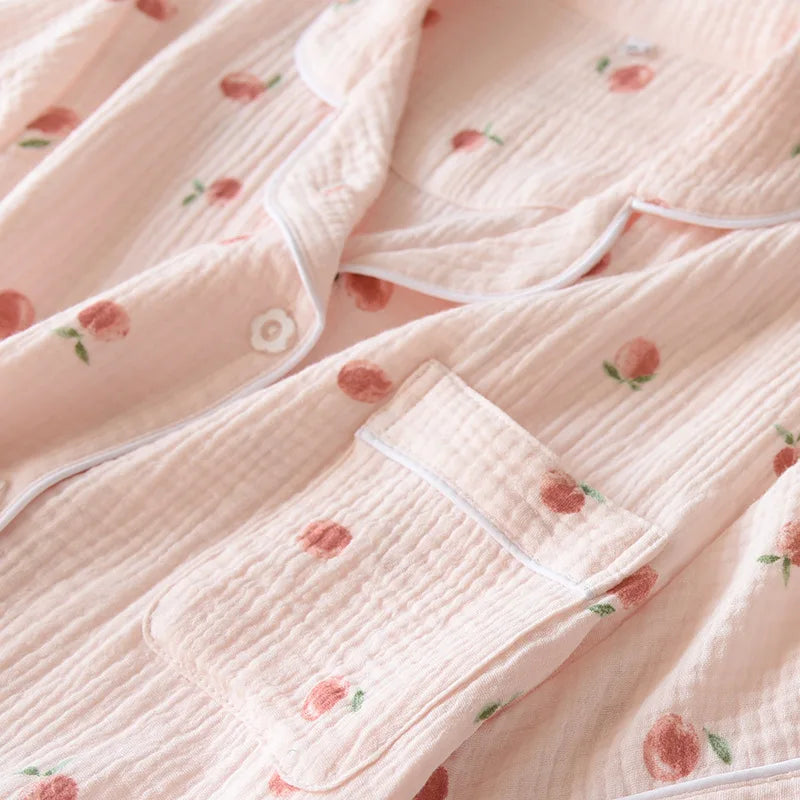 2025 Summer Ladies Short-sleeved Shorts Pajamas Set 100% Cotton Crepe Cloth Thin Home Service Two-piece Spring And Autumn Loose