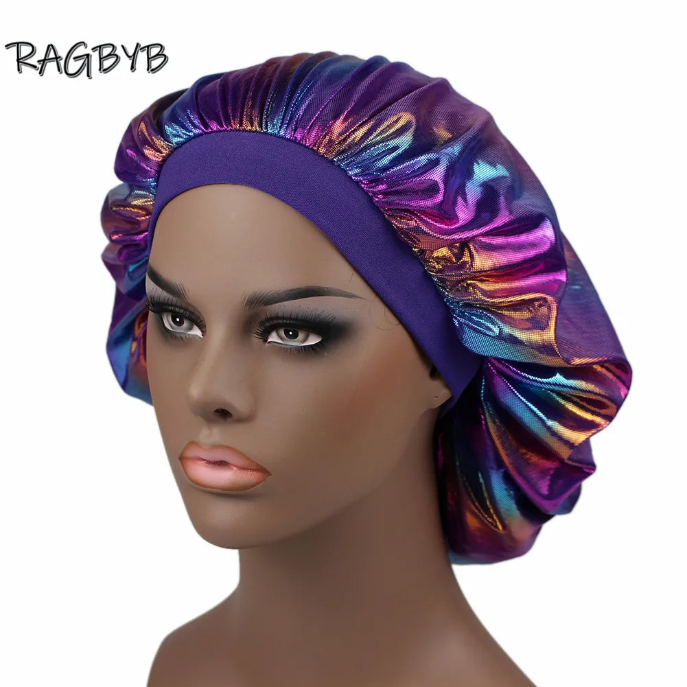 Unisex Glitter Silk Durag Matching Bonnet Set Men Silky Durag Bandanas Bonnet for Women Sleep Cap Wave Hair Cap Head Scarf Durag