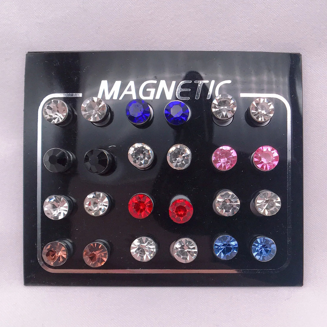 12 Pair/lot 3/4/5/6/7mm Round Crystal Rhinestone Magnet Stud Earring Puck Women Mens Magnetic Fake Ear Plug Jewelry