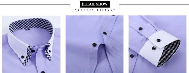 Mens Dress Shirt Long Sleeve Non Iron Fashion Double Layer Business Formal Regular Fit Office Camisa Social Shirts Drop Shipping