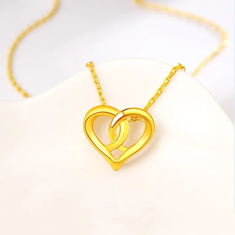 100% Real 18k Yellow Gold  Pendants Necklace for Women Fine Jewelry for Wedding Wedding Romantic Heart 18k Gold Jewelry gifts