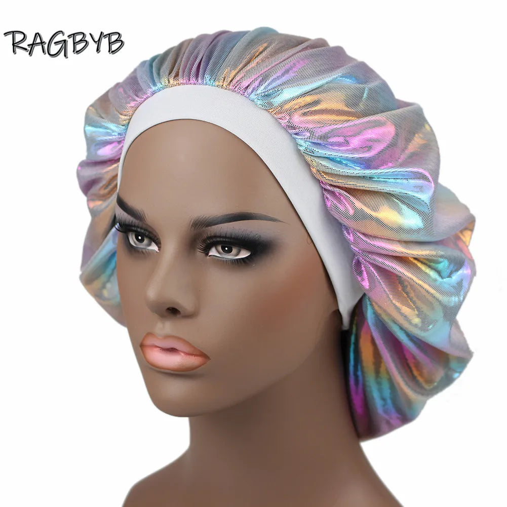 Unisex Glitter Silk Durag Matching Bonnet Set Men Silky Durag Bandanas Bonnet for Women Sleep Cap Wave Hair Cap Head Scarf Durag