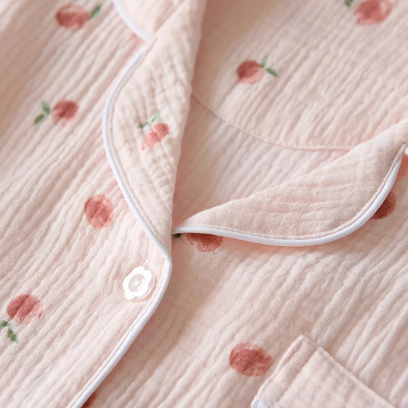 2025 Summer Ladies Short-sleeved Shorts Pajamas Set 100% Cotton Crepe Cloth Thin Home Service Two-piece Spring And Autumn Loose