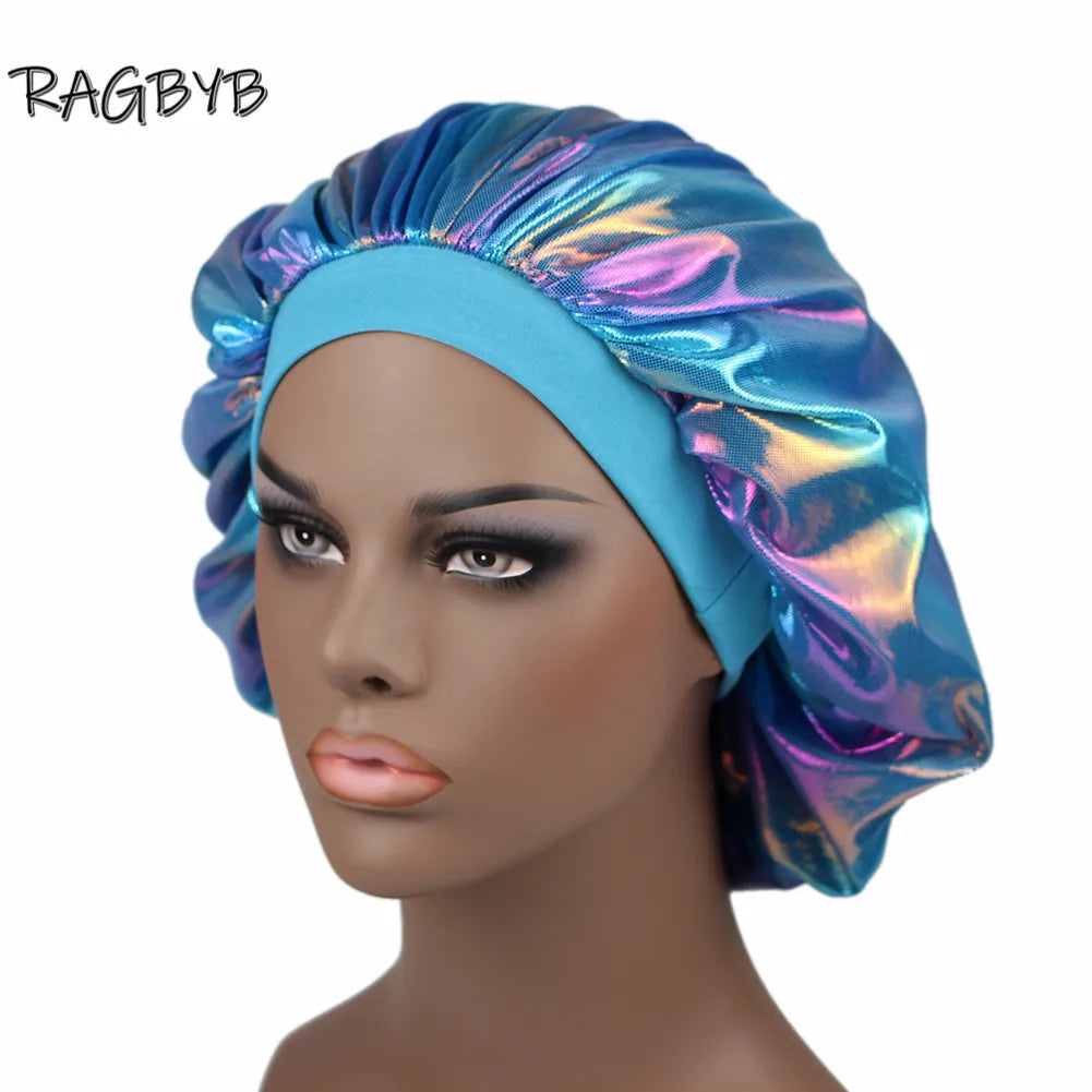 Unisex Glitter Silk Durag Matching Bonnet Set Men Silky Durag Bandanas Bonnet for Women Sleep Cap Wave Hair Cap Head Scarf Durag