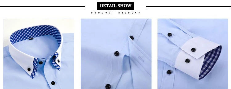 Mens Dress Shirt Long Sleeve Non Iron Fashion Double Layer Business Formal Regular Fit Office Camisa Social Shirts Drop Shipping
