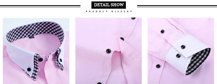 Mens Dress Shirt Long Sleeve Non Iron Fashion Double Layer Business Formal Regular Fit Office Camisa Social Shirts Drop Shipping