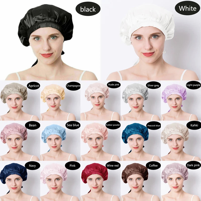 Women's Adjustable Lace-up  Mulberry Silk Sleep Hair Hat Care  Headwrap Hat Satin Sleeping Bonnet Night Cap