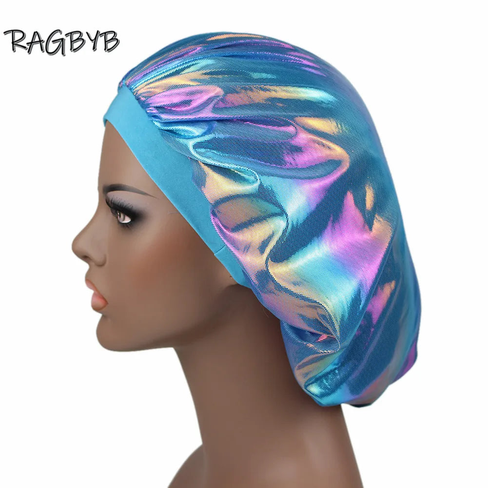 Unisex Glitter Silk Durag Matching Bonnet Set Men Silky Durag Bandanas Bonnet for Women Sleep Cap Wave Hair Cap Head Scarf Durag