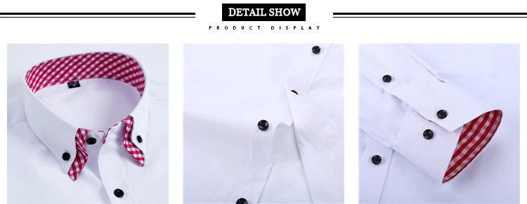 Mens Dress Shirt Long Sleeve Non Iron Fashion Double Layer Business Formal Regular Fit Office Camisa Social Shirts Drop Shipping