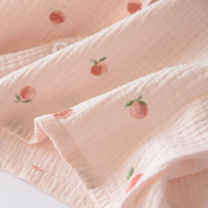 2025 Summer Ladies Short-sleeved Shorts Pajamas Set 100% Cotton Crepe Cloth Thin Home Service Two-piece Spring And Autumn Loose