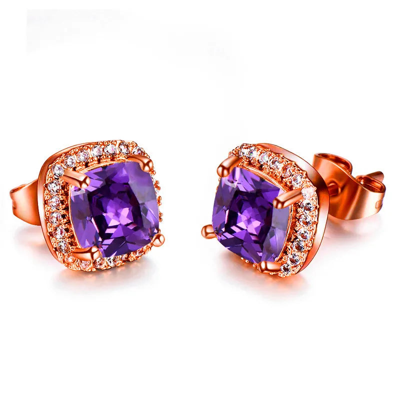 Luxury Female Yellow Pink Stone Earrings Fashion Silver Color Wedding Jewelry Vintage Double Stud Earrings For Women