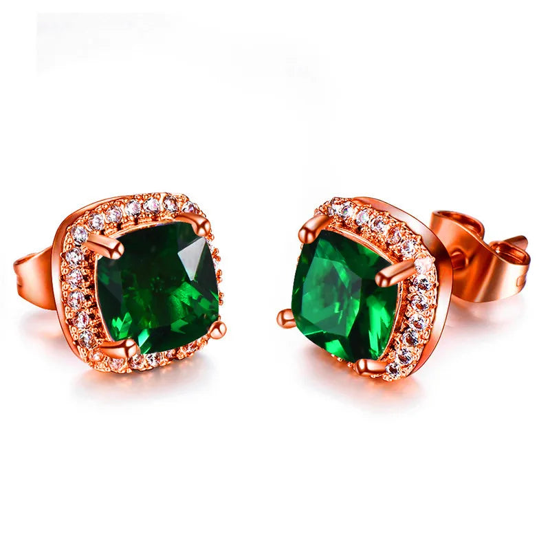 Luxury Female Yellow Pink Stone Earrings Fashion Silver Color Wedding Jewelry Vintage Double Stud Earrings For Women
