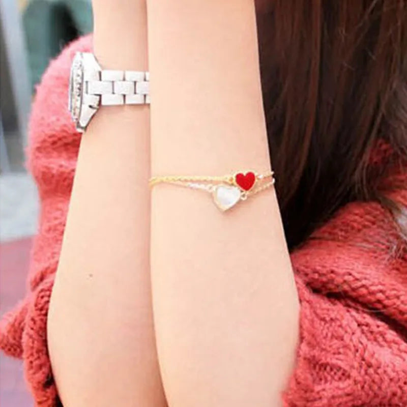 New Fashion Cheap Official Charm Chain Red White Heart Bracelet For Women Wedding Jewelry Wholesale Minimalist Bangles Bijoux