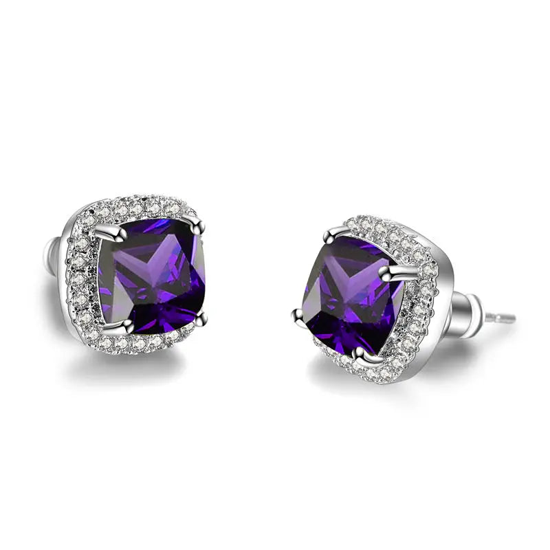 Luxury Female Yellow Pink Stone Earrings Fashion Silver Color Wedding Jewelry Vintage Double Stud Earrings For Women