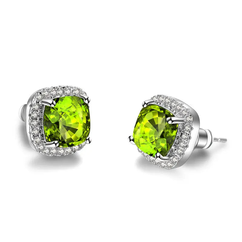 Luxury Female Yellow Pink Stone Earrings Fashion Silver Color Wedding Jewelry Vintage Double Stud Earrings For Women