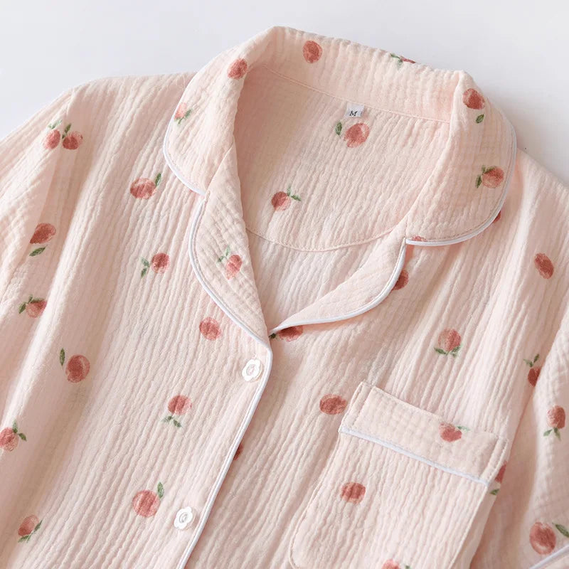 2025 Summer Ladies Short-sleeved Shorts Pajamas Set 100% Cotton Crepe Cloth Thin Home Service Two-piece Spring And Autumn Loose