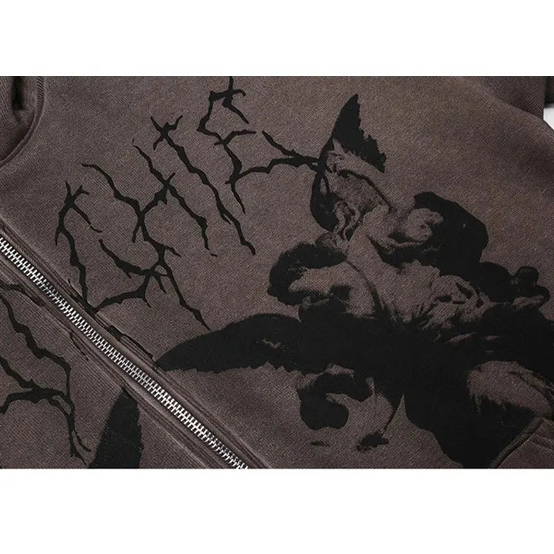 Y2k Hip Hop Letter Printed Zip Up Hoodie Women Cardigan Blue Sweatshirts Gothic Punk Clothes New Fashion Streetwear 90s Jackets