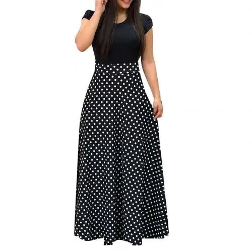 Hot Sales!!Casual Women's Dresses Floral Print Color Block Round Neck Beach Party Short Sleeve Maxi Dress
