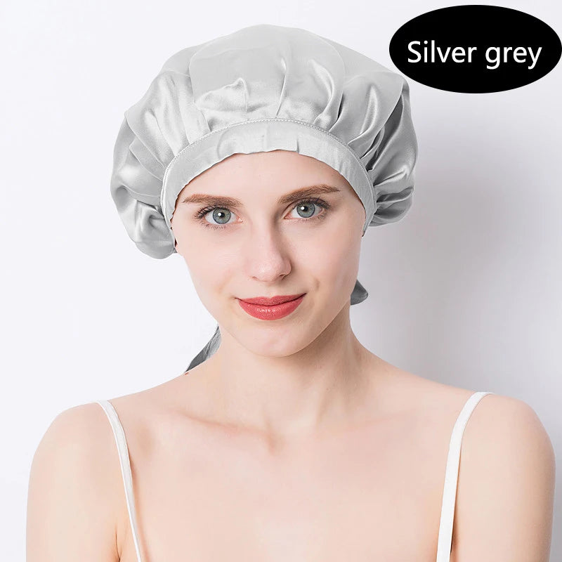 Women's Adjustable Lace-up  Mulberry Silk Sleep Hair Hat Care  Headwrap Hat Satin Sleeping Bonnet Night Cap