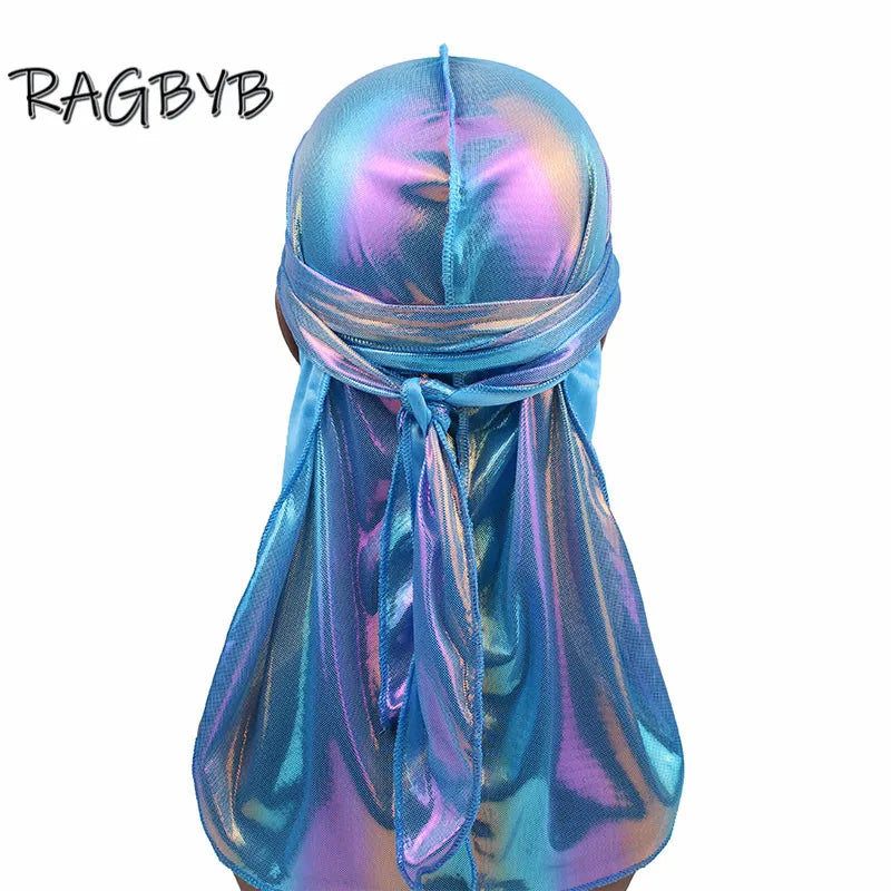Unisex Glitter Silk Durag Matching Bonnet Set Men Silky Durag Bandanas Bonnet for Women Sleep Cap Wave Hair Cap Head Scarf Durag