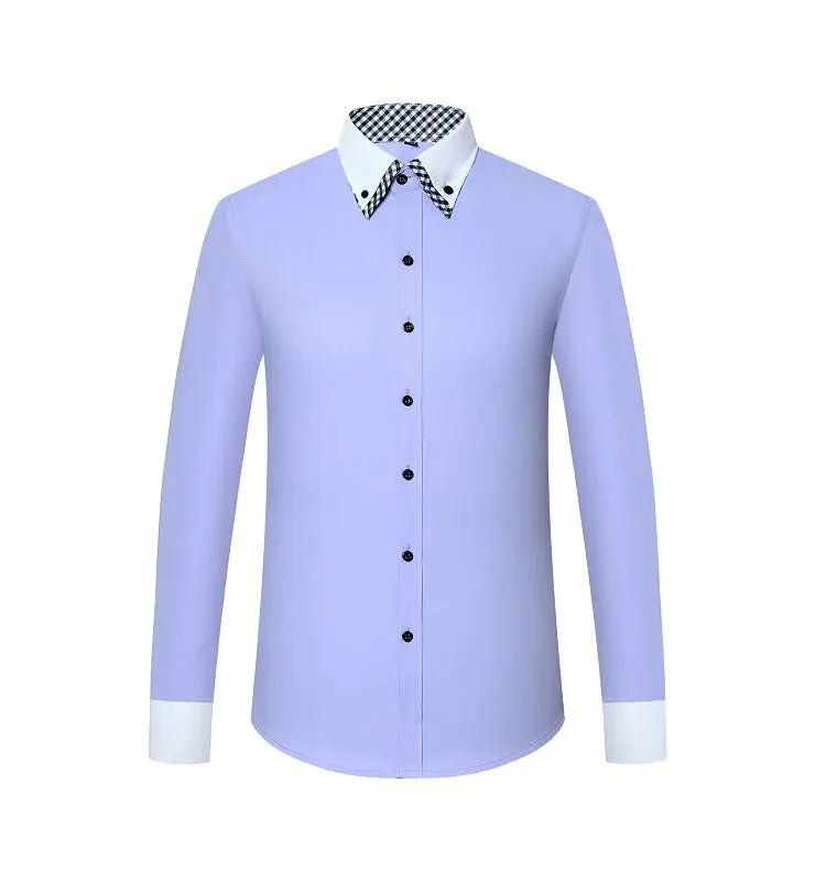 Mens Dress Shirt Long Sleeve Non Iron Fashion Double Layer Business Formal Regular Fit Office Camisa Social Shirts Drop Shipping