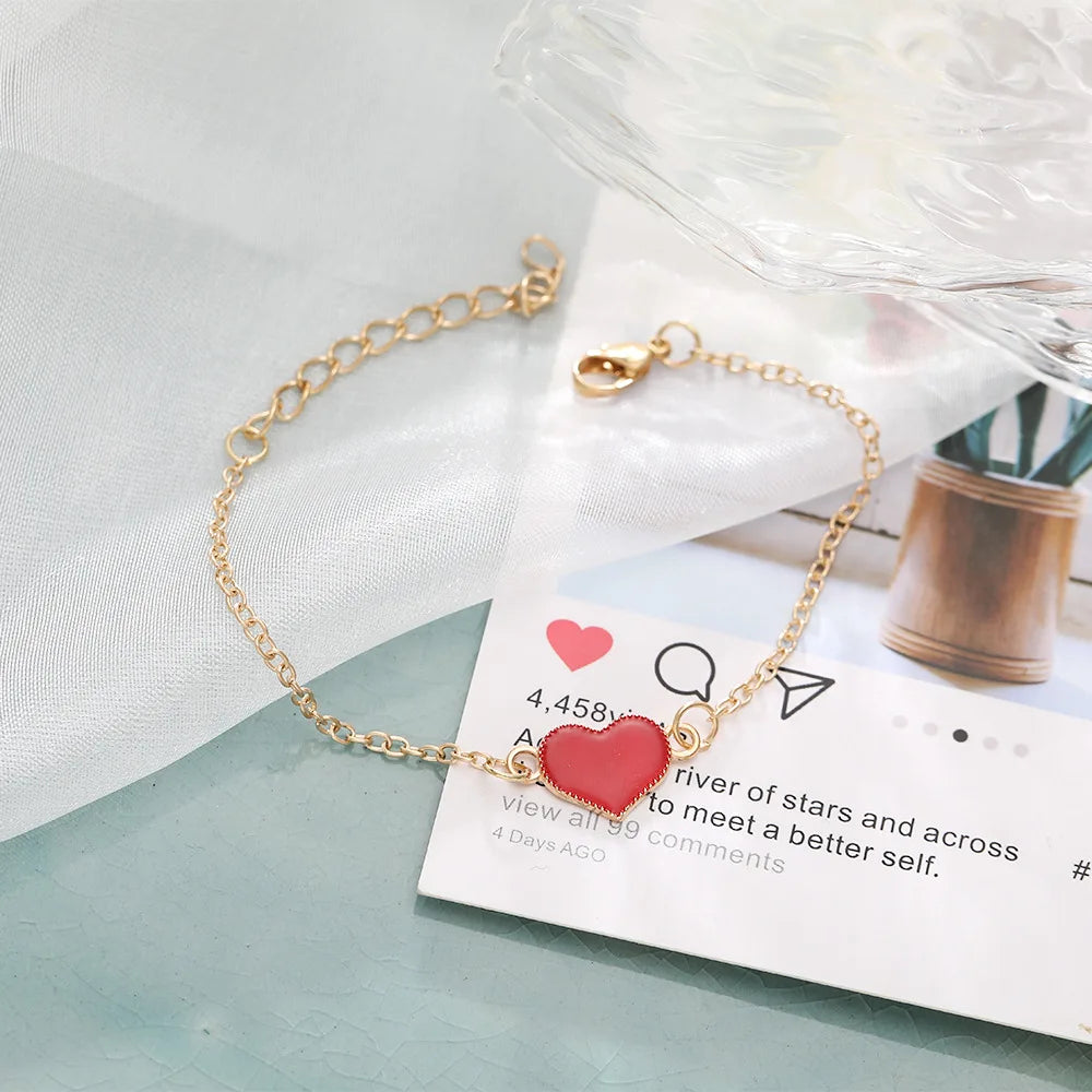 New Fashion Cheap Official Charm Chain Red White Heart Bracelet For Women Wedding Jewelry Wholesale Minimalist Bangles Bijoux