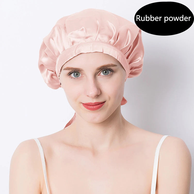 Women's Adjustable Lace-up  Mulberry Silk Sleep Hair Hat Care  Headwrap Hat Satin Sleeping Bonnet Night Cap